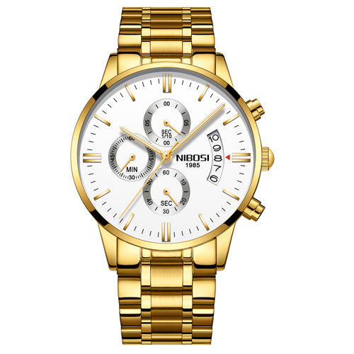 Men Watch Chronograph Full Steel Quartz Gold Clock Men Relogio Masculino