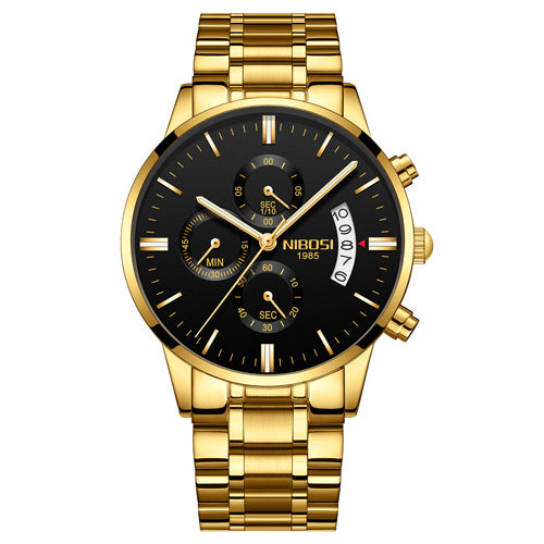 Men Watch Chronograph Full Steel Quartz Gold Clock Men Relogio Masculino