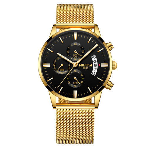 Men Watch Chronograph Full Steel Quartz Gold Clock Men Relogio Masculino